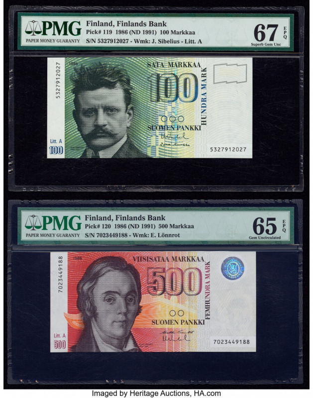 Finland Finlands Bank 100; 500 Markkaa 1986 (ND 1991) Pick 119; 120 Two Examples...