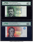Finland Finlands Bank 100; 500 Markkaa 1986 (ND 1991) Pick 119; 120 Two Examples PMG Superb Gem Unc 67 EPQ; Gem Uncirculated 65 EPQ. 

HID09801242017
...
