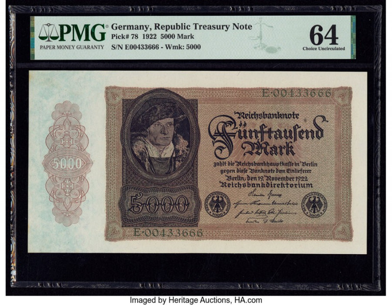 Germany Imperial Bank Note 5000 Mark 19.11.1922 Pick 78 PMG Choice Uncirculated ...