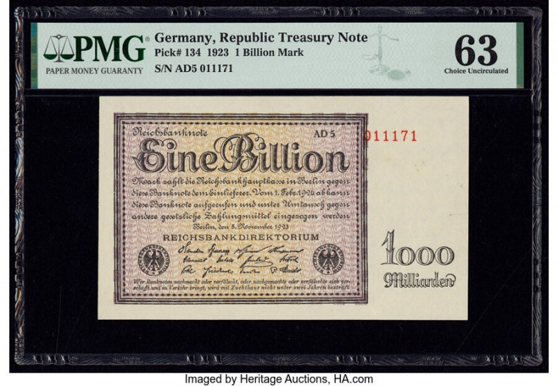 Germany Imperial Bank Note 1 Billion Mark 5.11.1923 Pick 134 PMG Choice Uncircul...