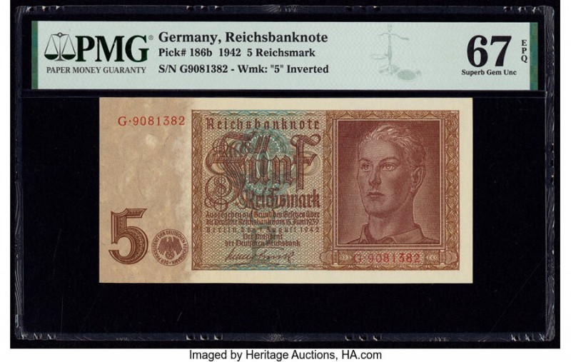 Watermark Error Germany German Gold Discount Bank 5 Reichsmark 1.8.1942 Pick 186...