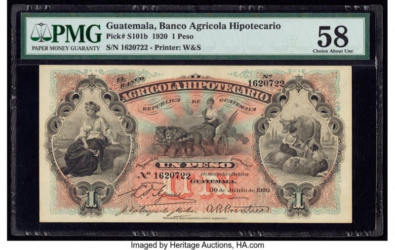 Guatemala Banco Agricola Hipotecario 1 Peso 30.6.1920 Pick S101b PMG Choice Abou...