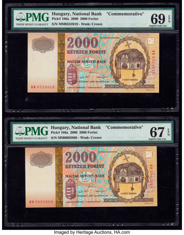 Hungary Hungarian National Bank 2000 Forint 2000 Pick 186a Two Commemorative Exa...