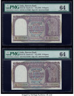 India Reserve Bank of India 10 (2); 20 (2) Rupees ND (1953) (2); ND (1975) (2) Pick 38 (2); 82a (2) Four Examples PMG Choice Uncirculated 64 (2); Gem ...