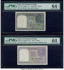 India Reserve Bank of India 1 Rupee ND (1949); 1951 Pick 71a; 74a Two Examples PMG Choice Uncirculated 64 EPQ; Choice Uncirculated 64. Spindle hole on...