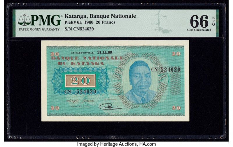 Katanga Banque Nationale du Katanga 20 Francs 21.11.1960 Pick 6a PMG Gem Uncircu...