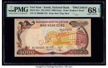 South Vietnam National Bank of Viet Nam 5000 Dong ND (1975) Pick 35s1 Specimen PMG Superb Gem Unc 68 EPQ. Red Giay Mau overprints are noted on this ex...