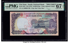 South Vietnam National Bank of Viet Nam 10,000 Dong ND (1975) Pick 36s1 Specimen PMG Superb Gem Unc 67 EPQ. Red Giay Mau overprints are noted on this ...