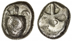AEGINA: AR stater (11.27g), ca. 510-490 BC, SNG Copenhagen 501, Dewing-1657, sea turtle // incuse square with mill-sail pattern, small banker's mark o...