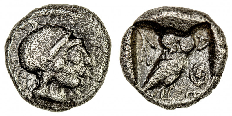 ATTICA: Athens, AR obol (0.43g), 485-480 BC, BMC-11.10.96ff, archaic helmeted he...
