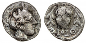 ATTICA: Athens, AR hemidrachm (1.95g), 440-404 BC, SNG Copenhagen 44-47, head of Athena right, wearing crested Attic helmet // owl standing facing, ol...