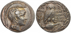 ATTICA: Athens, AR tetradrachm (17.11g), 165/4 BC, HGC-4/1602, Thompson-379e/g, New Style coinage, helmeted head of Athena right // owl standing right...