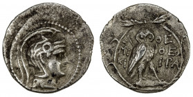 ATTICA: Athens, AR hemidrachm (1.73g), 137/136 BC, HGC-4/1643, Thompson-328, head of Athena right, wearing crested Attic helmet // owl standing right ...