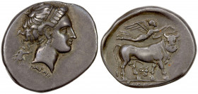 CAMPANIA: Neapolis, AR nomos (7.26g), ca. 320-300 BC, SNG ANS 349 (same dies), head of the Siren Parthenope right, wearing earring and taenia, Artemis...