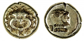 LESBOS: Mytilene, EL hekte (1/6 stater) (2.53g), ca. 521-478 BC, BMC-14, SNG von Aulock 1691, Bodenstedt-19.1, facing gorgoneion with protruding tongu...