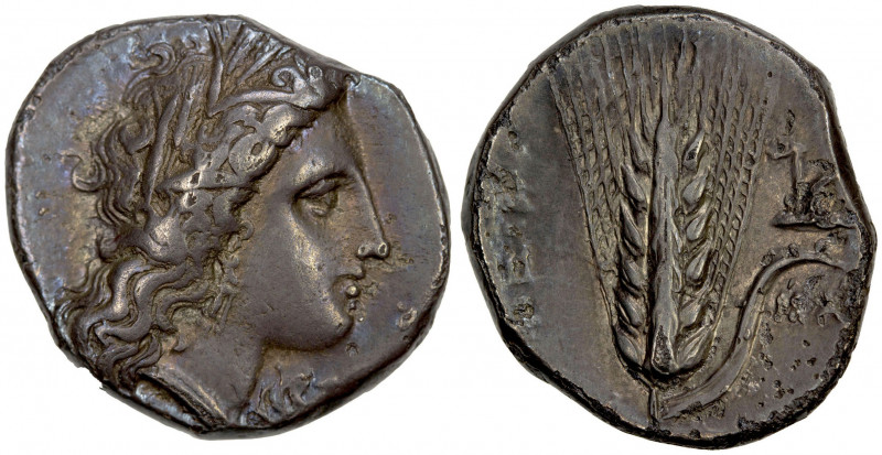 LUCANIA: Metapontion, AR nomos (7.69g), ca. 330-290 BC, HN Italy 1581, wreathed ...
