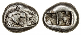 LYDIA: temp. Cyrus—Darios I, AR siglos (½ stater) (5.28g), Sardes, ca. 545-520 BC, SNG Copenhagen 456, SNG von Aulock 2877-9, SNG Kayhan 1025, confron...
