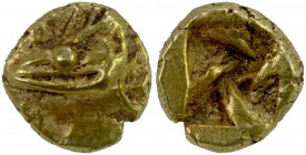 MYSIA: Kyzikos, EL 1/48th stater (0.31g), ca. 600-550 BC, SNG BN—, SNG von Aulock 7258, Von Fritze I 3, head of tunny left // incuse square, Strike 5/...