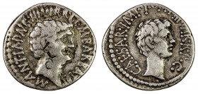 ROMAN IMPERATORIAL PERIOD: Mark Antony & Octavian, AR denarius (3.64g), Ephesus, 41 BC, Crawford-517/2, Sydenham-1181, M. Barbatius Pollio as quaestor...