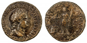ROMAN EMPIRE: Nero, 54-68 AD, AE as (12.85g), Rome, 62-68 AD, RIC-85, bare head right, NERO CLAVD CAESAR AVG GERM P M TR P IMP P // Genius standing le...