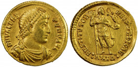 ROMAN EMPIRE: Valentinian I, 364-375 AD, AV solidus (4.49g), Antioch, S-19268, diademed & cuirassed bust // RESTITVTOR REI PVBLICAE, Valentinian stand...