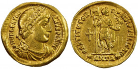 ROMAN EMPIRE: Valens, 364-378 AD, AV solidus (4.33g), Antioch, S-19559, diademed & cuirassed bust // RESTITVTOR REI PVBLICAE, Valens standing, holding...