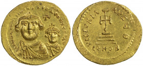 BYZANTINE EMPIRE: Heraclius, 610-641, AV solidus (4.48g), Constantinople, S-140, facing busts of Heraclius, with short beard and tufts of hair at ears...