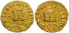 BYZANTINE EMPIRE: Theophilus, 829-842, AR solidus (3.89g), Syracuse, SB-1670, bust facing, wearing crown and loros and holding cross potent // bust fa...