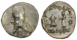 PERSIS KINGDOM: Darev II, 1st century BC, AR drachm (4.16g), Sunrise-590, Alram-564, bearded bust left, wearing diadem and Parthian-style tiara with c...