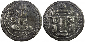 SASANIAN KINGDOM: Shahpur I, 241-272, AR ½ drachm (2.04g), G-24, crowned and cuirassed bust right // fire altar with two attendants facing outwards, b...