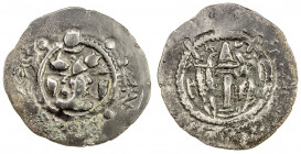 HEPHTHALITE: Anonymous, 6th century, AR drachm (3.52g), G-287var, imitating type G-176 of Sasanian ruler Peroz (457-484) with 4 dots added to the obve...