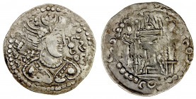 TOBAZINI: Anonymous, ca. 420-475, AR drachm (3.88g), Vondrovec-32, imitating a drachm of the Sasanian Varhran IV (388-399), Bactrian legend and tamgha...