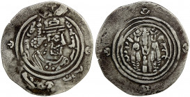 EASTERN SISTAN: Anonymous, ca. 720s-750s, AR drachm (3.52g), SK (Sijistan), ND, A-78, possibly uncertain symbol in ObQ1; stylized "date" on reverse id...