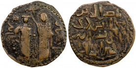DANISHMENDID: Nasir al-Din Muhammad, 1162-1170 & 1175-1178, AE dirham (8.95g), NM, AH558, A-1241.1, investiture scene (two standing figures), which re...