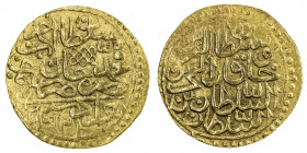 OTTOMAN EMPIRE: Ahmed I, 1603-1617, AV sultani (3.45g), Baghdad, AH1012, A-1347.2, reverse with sultan al-birrayn … formula, mint name lacking the let...