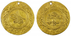 TURKEY: Mahmud I, 1730-1754, AV 1½ sultani (4.60g), Islambul, AH1143, KM-229, initial #15, pierced as usual, VF.
Estimate: USD 220 - 230