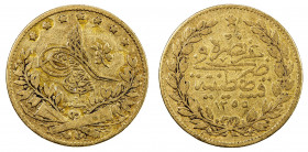 TURKEY: Abdul Mejid, 1839-1861, AV 50 kurush (3.48g), Kostantiniye, AH1255 year 6, KM-678, Fine.
Estimate: USD 190 - 220