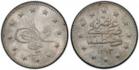 TURKEY: Abdul Hamid II, 1876-1909, AR kurush, Kostantiniye, AH1293 year 28, KM-735, a fantastic mint state example!! PCGS graded MS66.
Estimate: USD ...