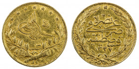 TURKEY: Mehmet V, 1909-1918, AV 100 kurush, Kostantiniye, AH1327 year 3, KM-754, Reshat reverse, VF-EF.
Estimate: USD 400 - 425