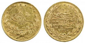 TURKEY: Mehmet V, 1909-1918, AV 100 kurush, Kostantiniye, AH1327 year 3, KM-754, Reshat reverse, VF-EF.
Estimate: USD 400 - 425