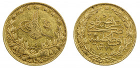 TURKEY: Mehmet V, 1909-1918, AV 100 kurush, Kostantiniye, AH1327 year 4, KM-754, Reshat reverse, VF.
Estimate: USD 400 - 425