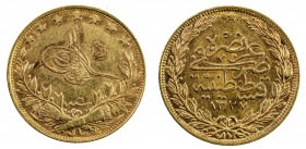 TURKEY: Mehmet V, 1909-1918, AV 100 kurush, Kostantiniye, AH1327 year 6, KM-754, Reshat reverse, VF-EF.
Estimate: USD 400 - 425