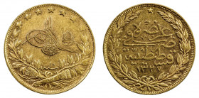 TURKEY: Mehmet V, 1909-1918, AV 100 kurush, Kostantiniye, AH1327 year 10, KM-776, El-Ghazi reverse, EF.
Estimate: USD 400 - 450
