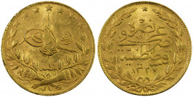 TURKEY: Mehmet V, 1909-1918, AV 100 kurush, Kostantiniye, AH1327 year 10, KM-776, El-Ghazi reverse, VF-EF.
Estimate: USD 400 - 450
