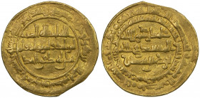 SAMANID: Nuh II, 943-954, AV dinar (4.06g), al-Muhammadiya (= Rayy), AH333, A-1454A, special issue with Qur'an sura 112 filling the reverse field, str...