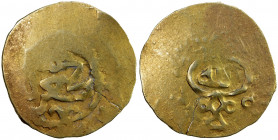 SELJUQ OF WESTERN IRAN: Tughril III, 1176-1194, pale AV dinar (3.78g), NM, ND, A-1696G, remarkable type, just tughril khan in obverse center, with unc...
