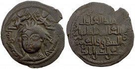 ZANGIDS OF AL-MAWSIL: Ghazi II, 1169-1180, AE dirham (11.71g), NM, AH572, A-1861.1, SS-60, facing bust with two angels above; ruler cited with title m...
