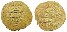 GREAT MONGOLS: Möngke, 1251-1260, AV dinar (3.70g), Herat, AHxx3, A-V1977, obverse legend herat / möngka / qa'an al-'adil / al-a'zam, kalima and long ...
