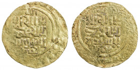 GREAT MONGOLS: Anonymous, ca. 1220s-1230s, AV dinar (4.01g), Bukhara, ND, A-B1967, totally anonymous, only the kalima on both sides, with the mint bel...