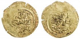 GREAT MONGOLS: Anonymous, ca. 1220s-1230s, AV dinar (2.99g), Bukhara, ND, A-B1967, totally anonymous, only the kalima on both sides, with the mint bel...